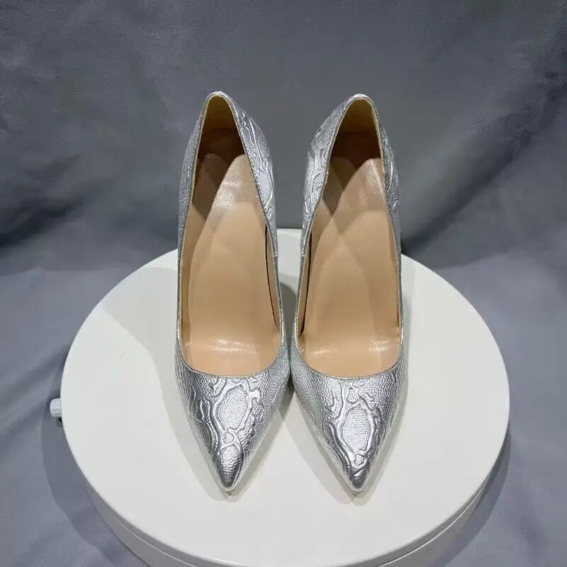 Embossed Crocodile Women Sexy Pointy Toe High Heel Shoes