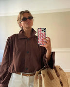 Retro Brown Suede Short Jacket Elegant Women Stand Collar Full Sleeves Single Breasteds Loose Coats Autumn Chic Lady Street Wear