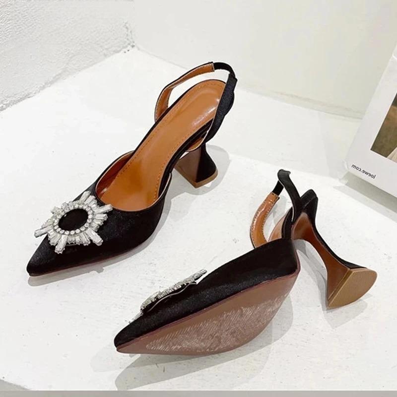 Silk Women Pumps with Crystal Strange Style High Heels for Autumn