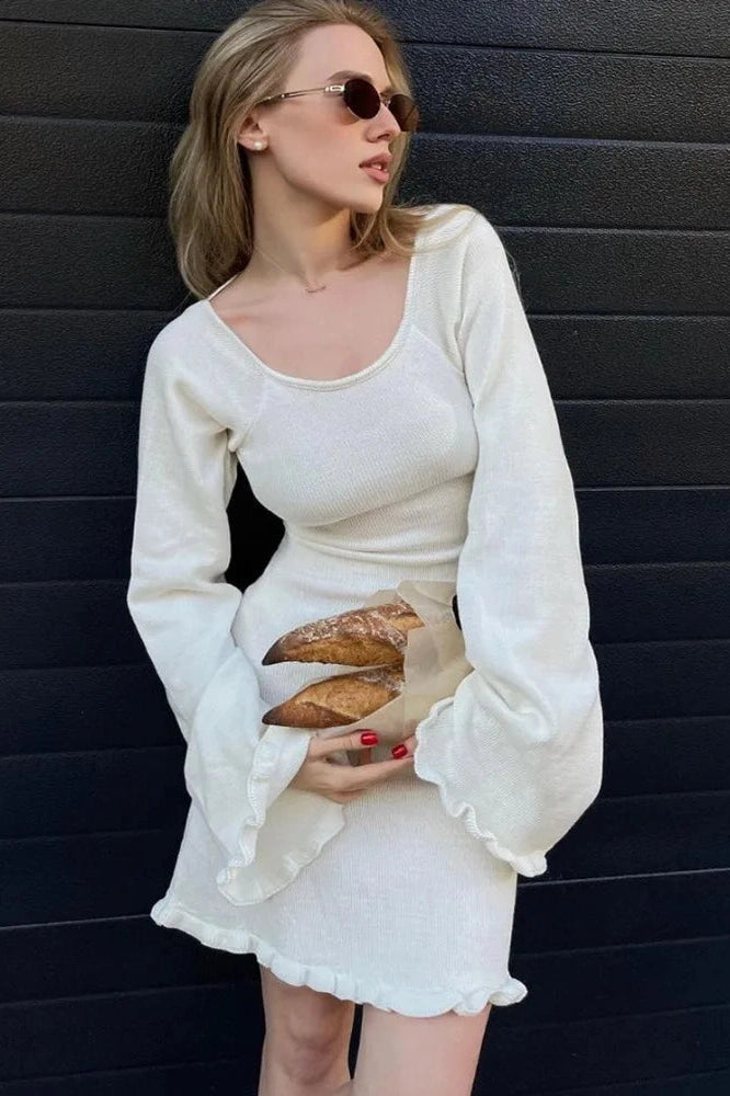 Lace-Up Long Sleeve Mini Dress with High Waist