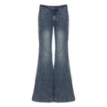 Y2K Low Waisted Washed Flare Jeans Korean Streetwear Blue Slim Fit Denim Pants Fashion Lady Casual Boot Cut Trousers