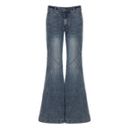 Y2K Low Waisted Washed Flare Jeans Korean Streetwear Blue Slim Fit Denim Pants Fashion Lady Casual Boot Cut Trousers