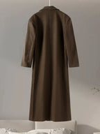 Casual Brown Wool Long Coats for Women Loose Turn Down Collar Double Breasted Female Overcoat Autumn Winter Street Lady Outwear