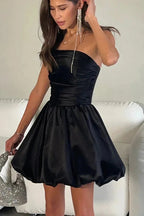 Strapless High Waist Pleated Mini Dress