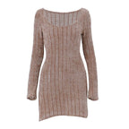 Sexy Autumn Long Sleeve Dresses Vintage Brown Y2k Mini Dress Women's Clothing Sale Outfit Solid Bodycon Short Streetwear Clothes