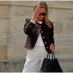 Elegant Solid O-neck Plush Short Coats Women Retro Slim Fit Single Breasted Jackets Female New Spring Chic Office Outwear