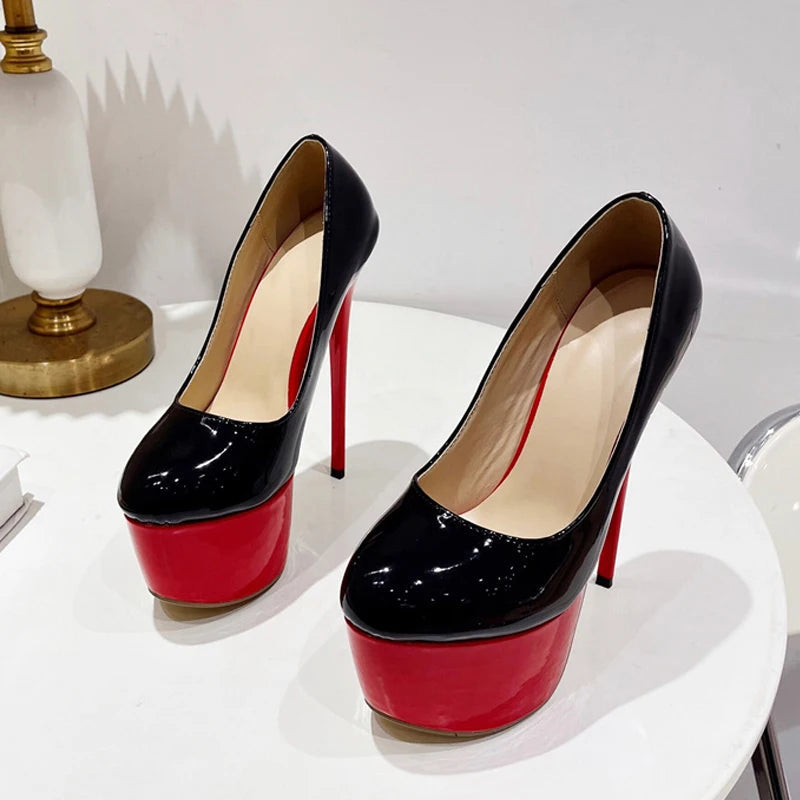 Patent Leather Round Toe Extreme High Heels for Spring and Autumn Stripper