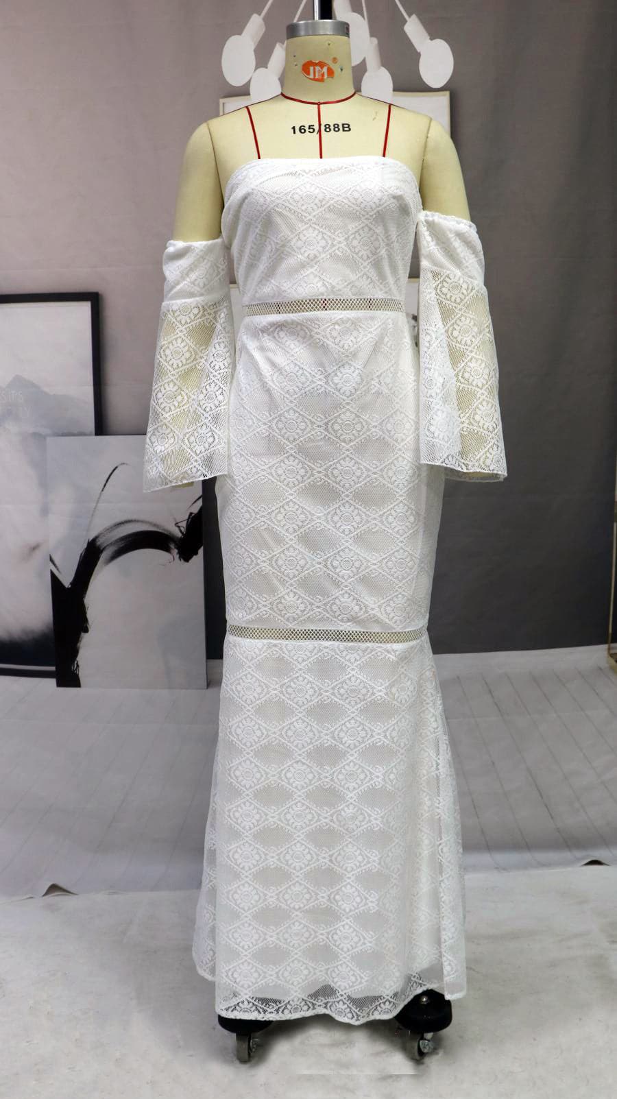 Lace Off Shoulder Bell Sleeve Mermaid Maxi Dress