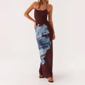 Large Floral Graphic Halter Spaghetti Strap Bodycon Maxi Dress