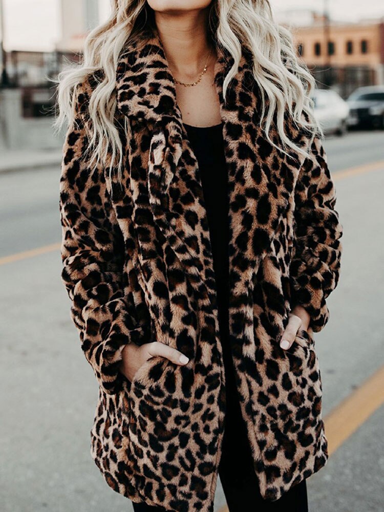 | Beige leopard print winter coat