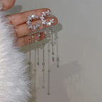 Lizakosht Korea Fashion Pearl and Zirconia Moon Tassel Clip Earrings for Women Luxury Ear Cuff Jewelry