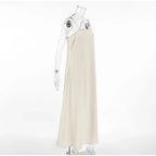 Slip Dress Women Summer Cotton Lined Loose Dresses Sleeveless Thin Straps White Long Dresses Backless Beach Holiday Dresses