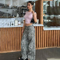 New Leopard Print Retro Straight Long Pants For Women Loose Slightly Flared Trousers Female Streetwear Club Party Pants