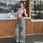 New Leopard Print Retro Straight Long Pants For Women Loose Slightly Flared Trousers Female Streetwear Club Party Pants