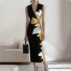 Floral Print Sleeveless Deep V Neck Bodycon Midi Dress