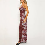 Large Floral Print Spaghetti Strap Deep V-Neck Bodycon Maxi Dress