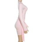 Ora Ruched Long Sleeve Dress with Floral Design