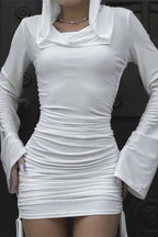 Pleated Slim Fit Long Sleeve A-Line Mini Dress