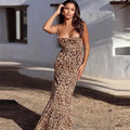 Cheetah Print Cowl Neck Spaghetti Strap Bodycon Maxi Dress