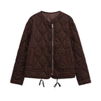 Casual Quilted Padded Jackets Women's Faionable Loose Round Neck Long Sleeve Zipper Cropped Length Outerwear Winter New