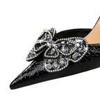 Kitten Heels Sandals Women Shoes with Rhinestone Bowknot for Summer Banquets