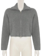 Casual Solid Zipper Knitted Cardigans Slim Turn-Down Collar Long Sleeve Sweater Coats Women Autumn Winter Fashion