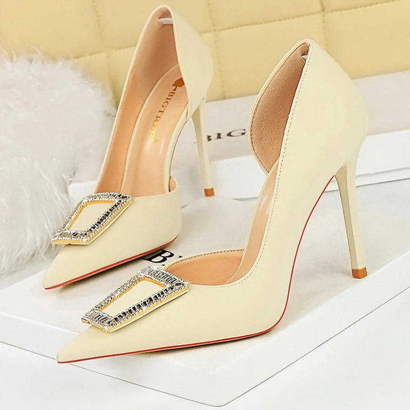 Metal Rhinestone Lady Heels Luxury Party Shoes Elegant High Heels for Women