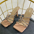 Crystal Narrow Band Square Open Toe Slides