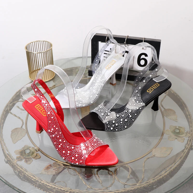 Transparent rhinestone open toe summer sandals for women