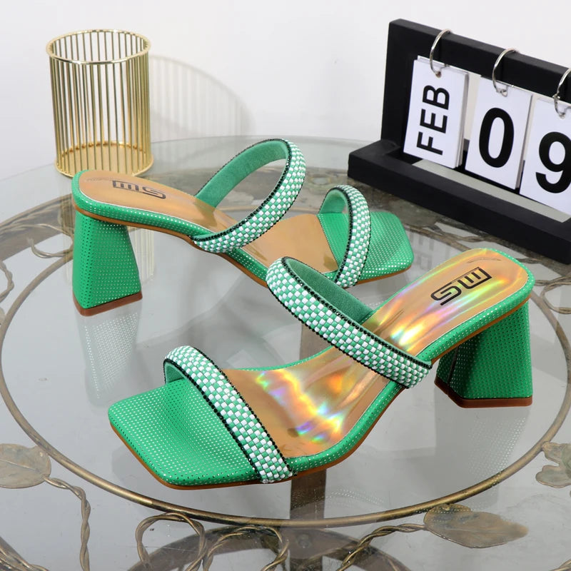 Square head high heeled outdoor sandals for women