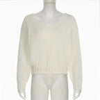 V-neck Solid Casual Sweater Simple All-match Cable-knit Knitwear Pullovers Fall Women Clothes Streetwear Loose Fit Tops