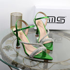 Elegant green high heel shoes for summer, new luxury design