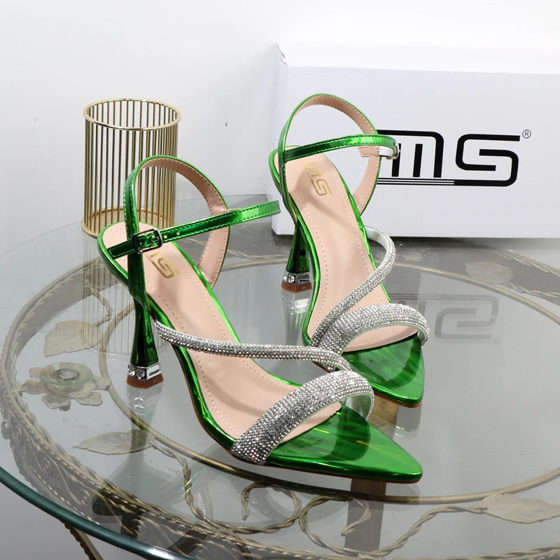 Elegant green high heel shoes for summer, new luxury design