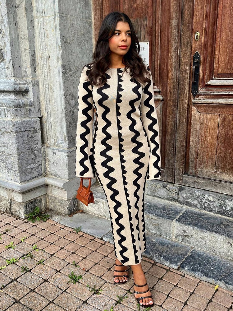 Ada Elevated Long Sleeve Knitted Maxi Dress Chic Silhouette Collection