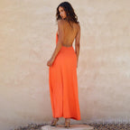 Chain Halter Keyhole Neckline Twisted Waist High Slit Maxi Dress