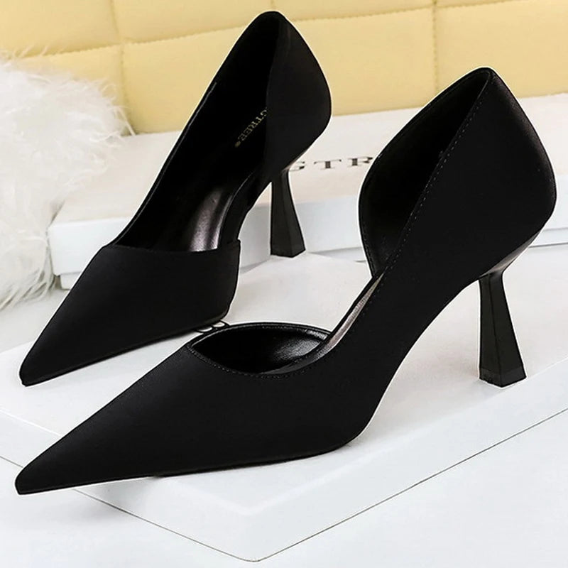 Silk Women Pumps with 7 cm Heels for Spring and Autumn Fashion