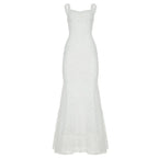 Boho Chic Women Floor-Length Fishtail Dress White Lace Elegant Sexy Sleeveless Bodycon Maxi Dress Summer Clubwear
