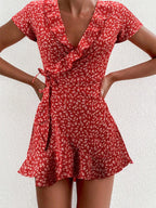 Julia Statement Floral Mini Dress with V Neck and a Line Design Boutique Collection