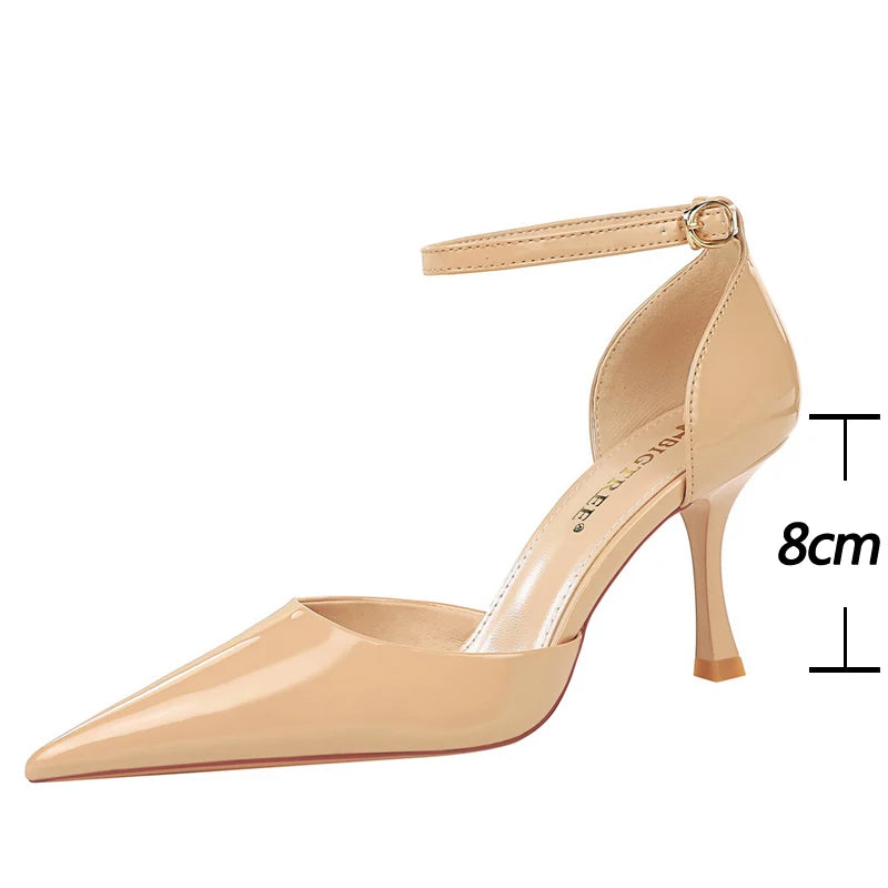 Nude Patent Leather High-heeled Pumps for Women, Luxury Banquet Shoes for Summer