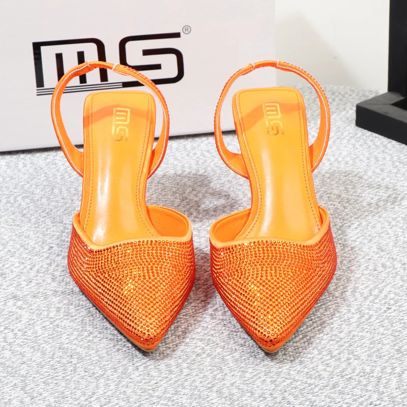 Summer stiletto sandals with pointed rhinestones and 8CM heels