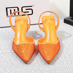 Summer stiletto sandals with pointed rhinestones and 8CM heels