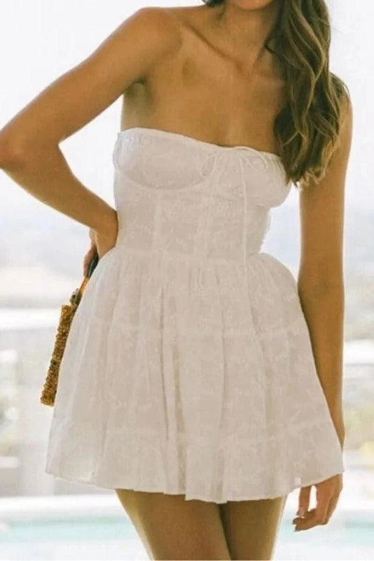 Lace A-Line Mini Dress with Off-Shoulder Tie-Up