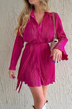 V-Neck Lace-Up Mini Dress with Long Sleeves