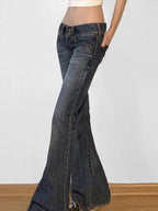Vintage y2k Flared Jeans Retro Button-up Low Rise Casual Denim Pants Harajuku 2000s Trousers Basic Aesthetic Mom Jeans