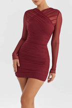 Patchwork Long Sleeve Mini Dress with Zipper