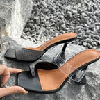 Crystal Rhinestone Summer Open Toe Mules High Heels Sandals for Women
