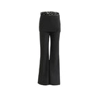 Women Lace Patch Strap Bootcut Pants white
