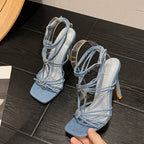 Rhinestone Buckle Narrow Band Sandals for Women