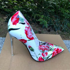 11cm Metal High Heel Women Floral Pointy Toe Stilettos Shoes for Summer