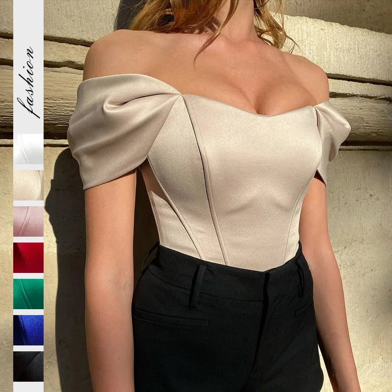 Satin Fishbone One Shoulder Strapless